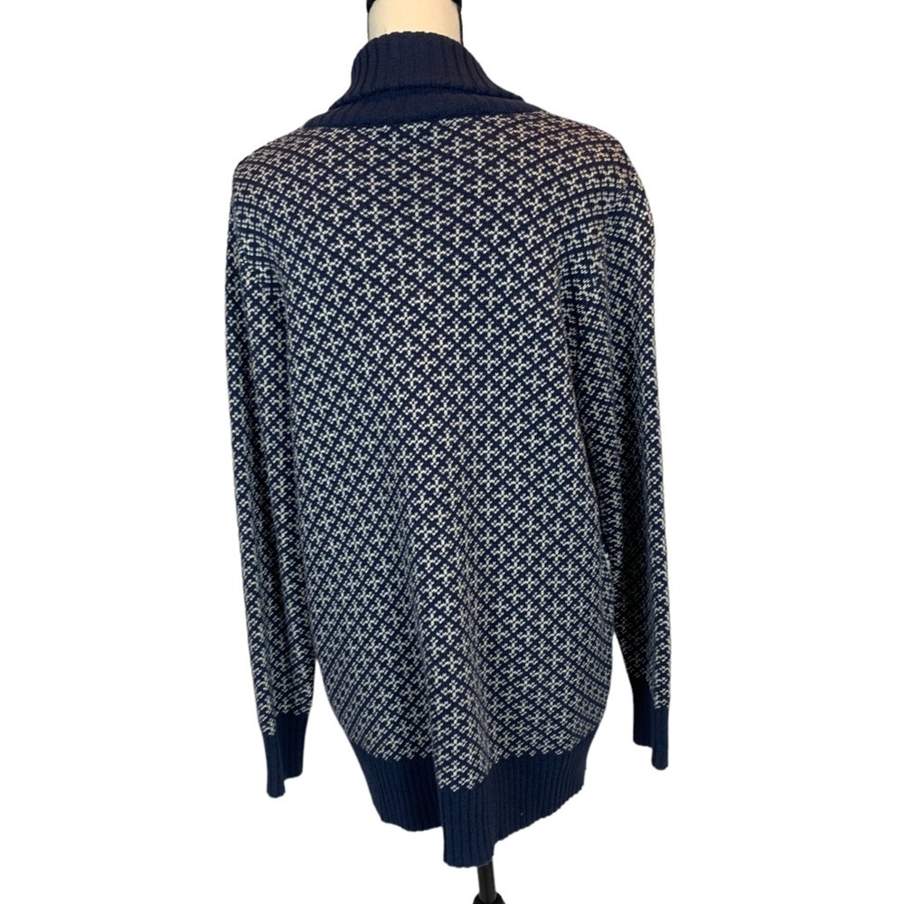 Coldwater Creek Shawl Collar Winter Theme Sweater - Blue / White - size Large - Picture 3 of 7